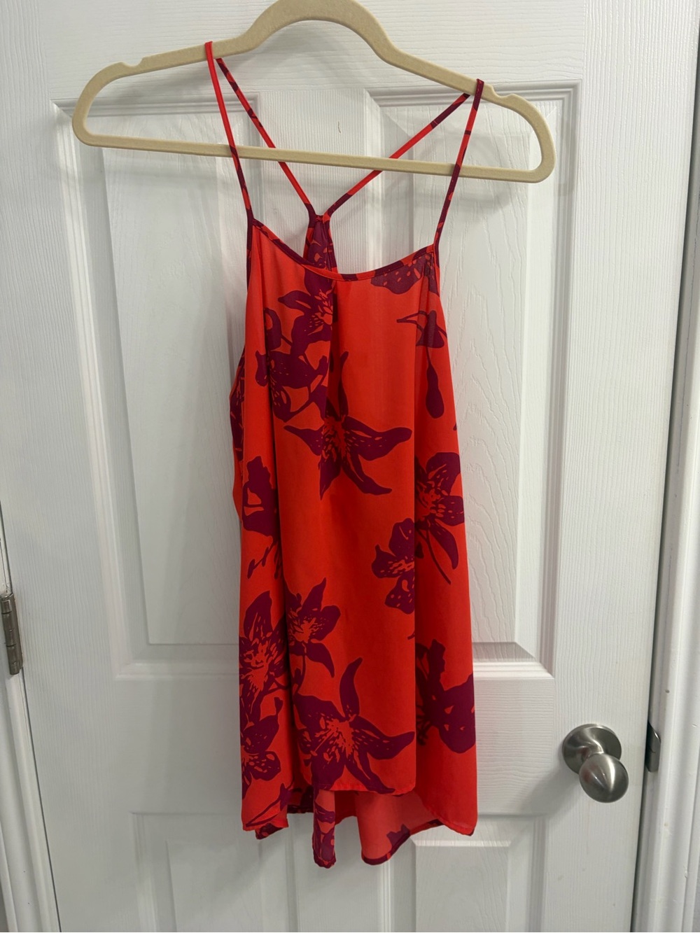 Banana Republic Red and Purple Floral Spaghetti-Strap Tank